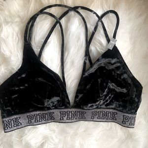 Victoria Secret “ PINK” black velvet bralette NWT